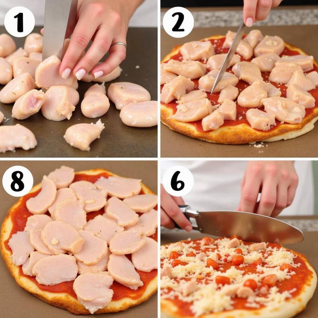 Chặt thịt gà cho pizza