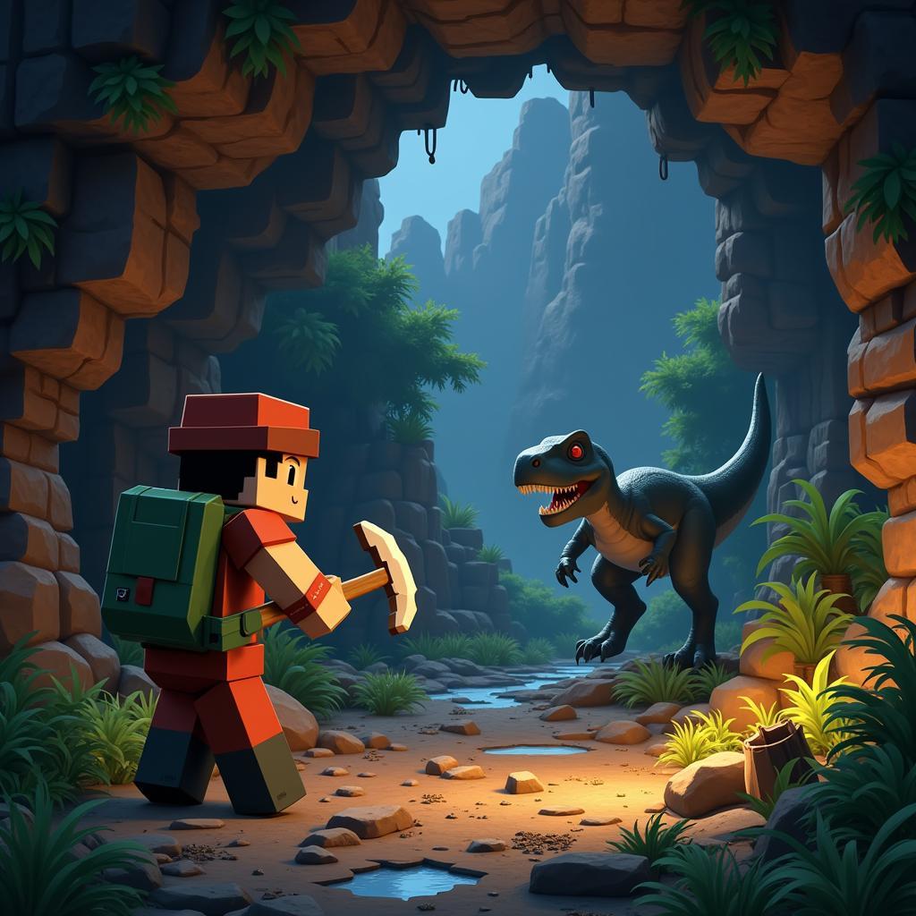 Hành trình sinh tồn đầy thử thách trong Minecraft Ark: thu thập tài nguyên, chế tạo vũ khí, xây dựng nhà cửa, và chiến đấu với khủng long