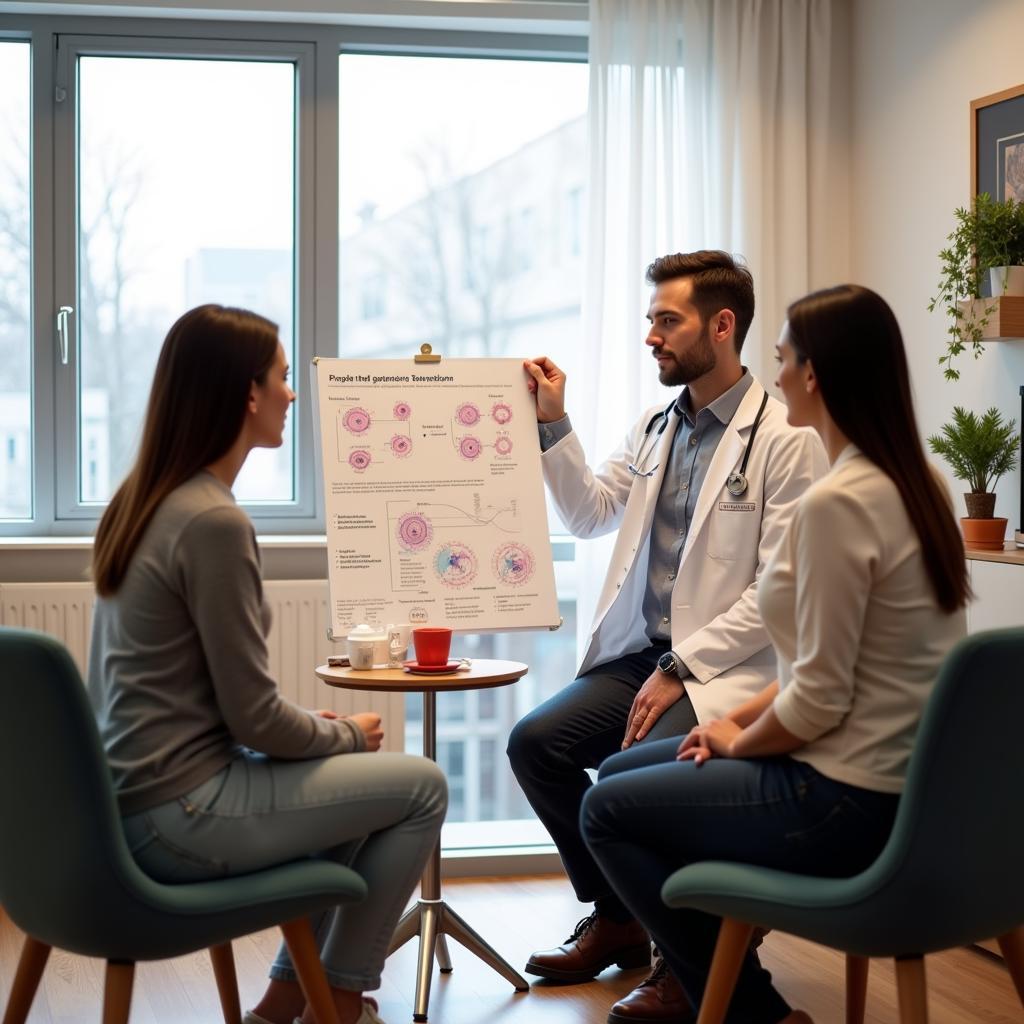 A doctor is explaining the science behind determining a baby's gender to a couple.