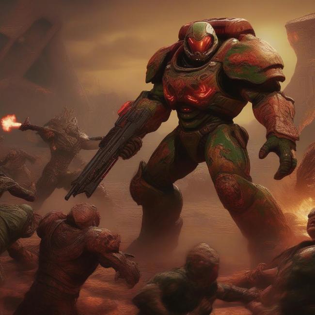 Doom Slayer chiến đấu với quỷ dữ trên Trái Đất